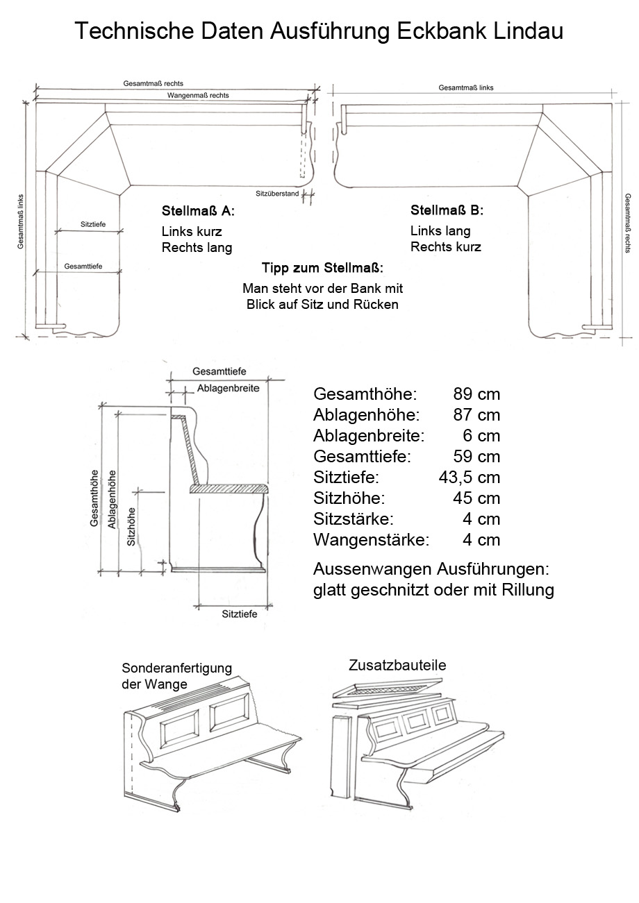 Eckbankgruppe Lindau 130/195 cm, Truhen, Ecke aufklappbar, Jogltisch m. Einlegeplatte, gestrahlt