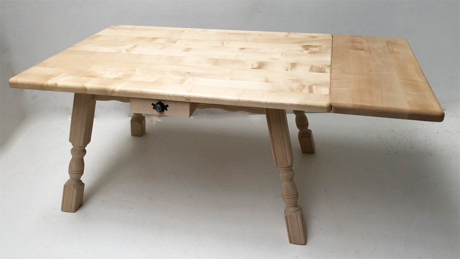 Vierfußtisch 4510 100/140 Ahornplatte , mit Ansteckplatte 40 cm
