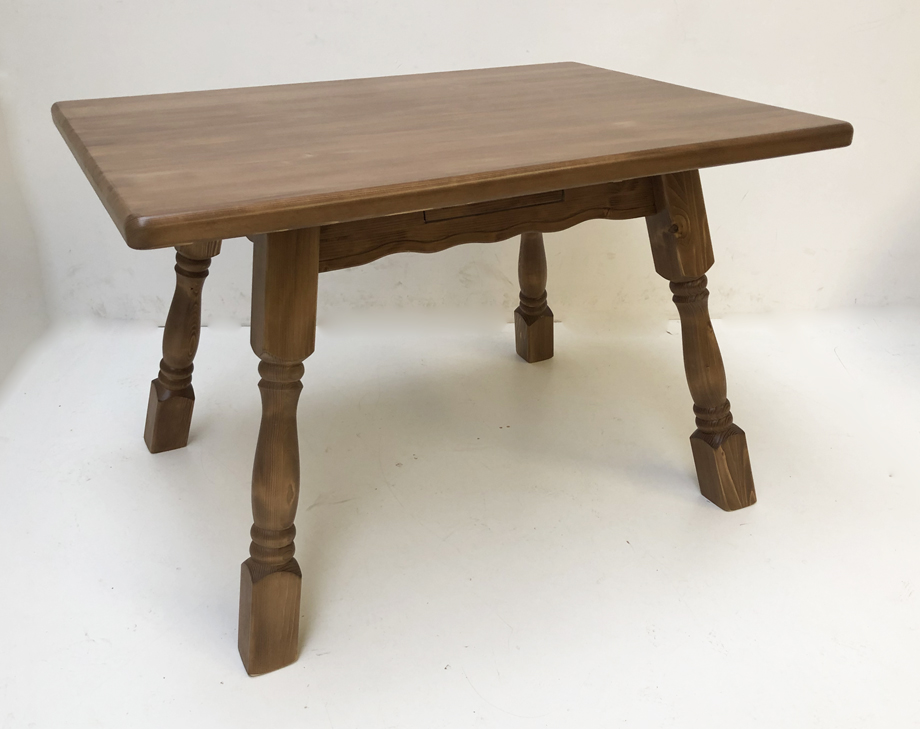 Vierfußtisch Amberg 120/80 mit Schubladen, Fichteplatte 4 cm R20, Sonderton Arova D319B26