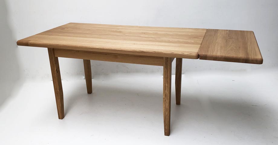 Tisch Königsee 150 x 85 cm, Platte 4 cm stark ! mit Ansteckplatte 40 cm, Wildeiche geölt