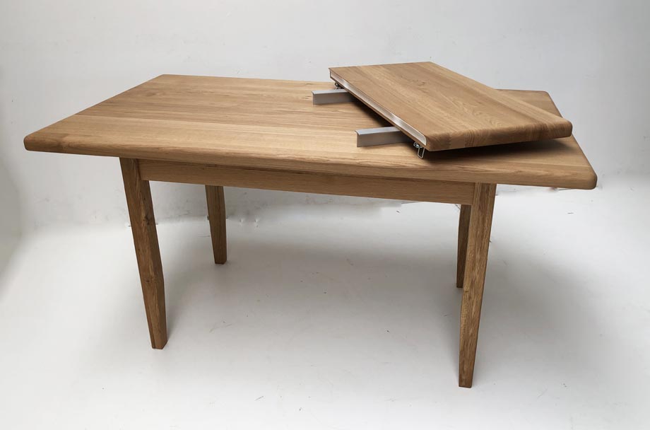 Tisch Königsee 150 x 85 cm, Platte 4 cm stark ! mit Ansteckplatte 40 cm, Wildeiche geölt