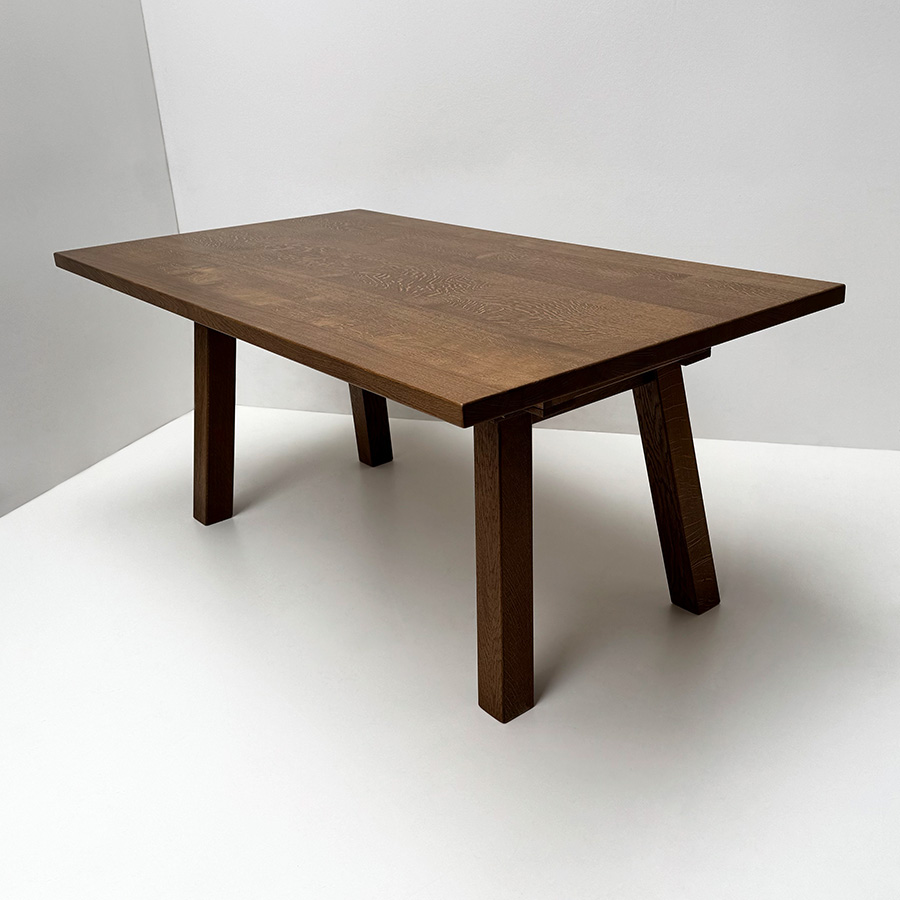 Vierfußtisch 4510 Zargenauszug Schub, Einlegeplatte 40 cm, Wildeiche gerader Fuß, 180/95 cm, Rustica