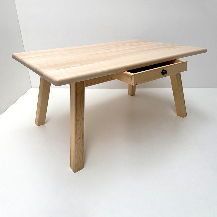 Vierfußtisch 4510 Amberg-Rosenheim, mit Schubladen, gerader Fuß, Ahornplatte 160/90 cm