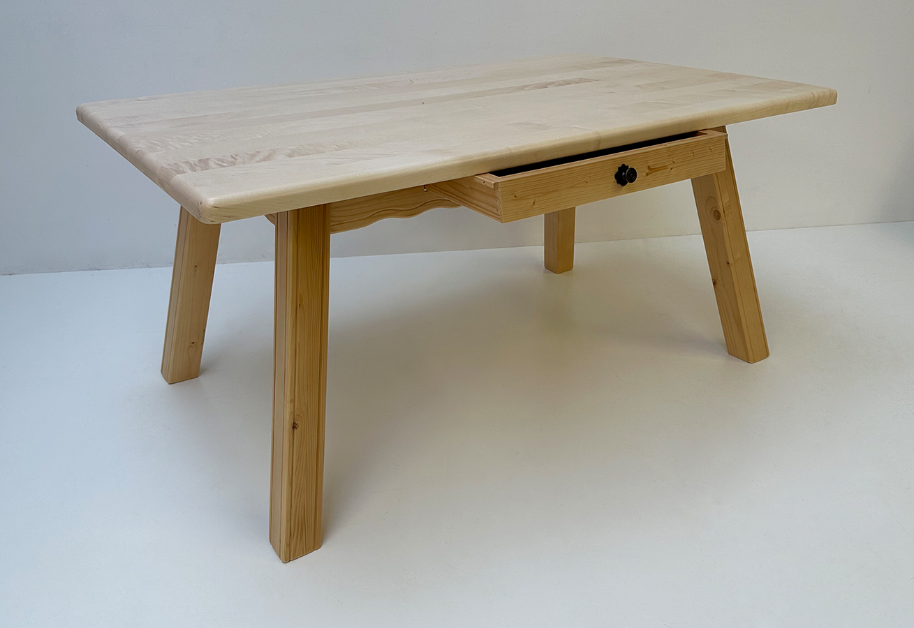 Vierfußtisch 4510 Amberg-Rosenheim, mit Schubladen, gerader Fuß, Ahornplatte 160/100 cm