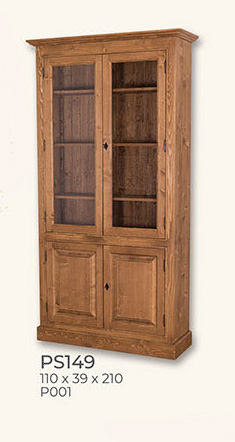 Vitrine, 2 Glastüren, 2 Holztüren, Kiefer massiv