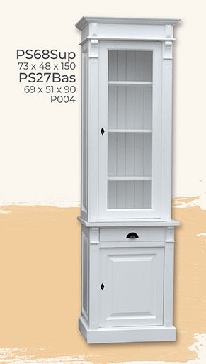 Vitrine, Anrichte + Aufsatz, 1 Glastür, 1 Holztür, 1 Schublade, Kiefer massiv