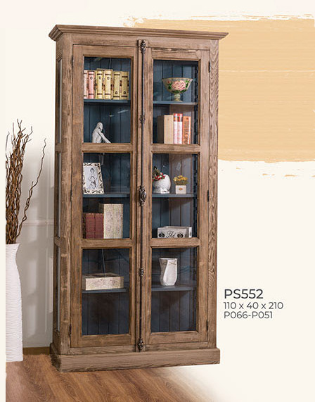 Vitrine, 2 Glastüren, Kiefer massiv