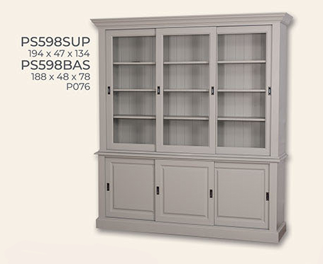 Buffet Vitrine, Anrichte + Aufsatz, Schiebetüren, Kiefer massiv