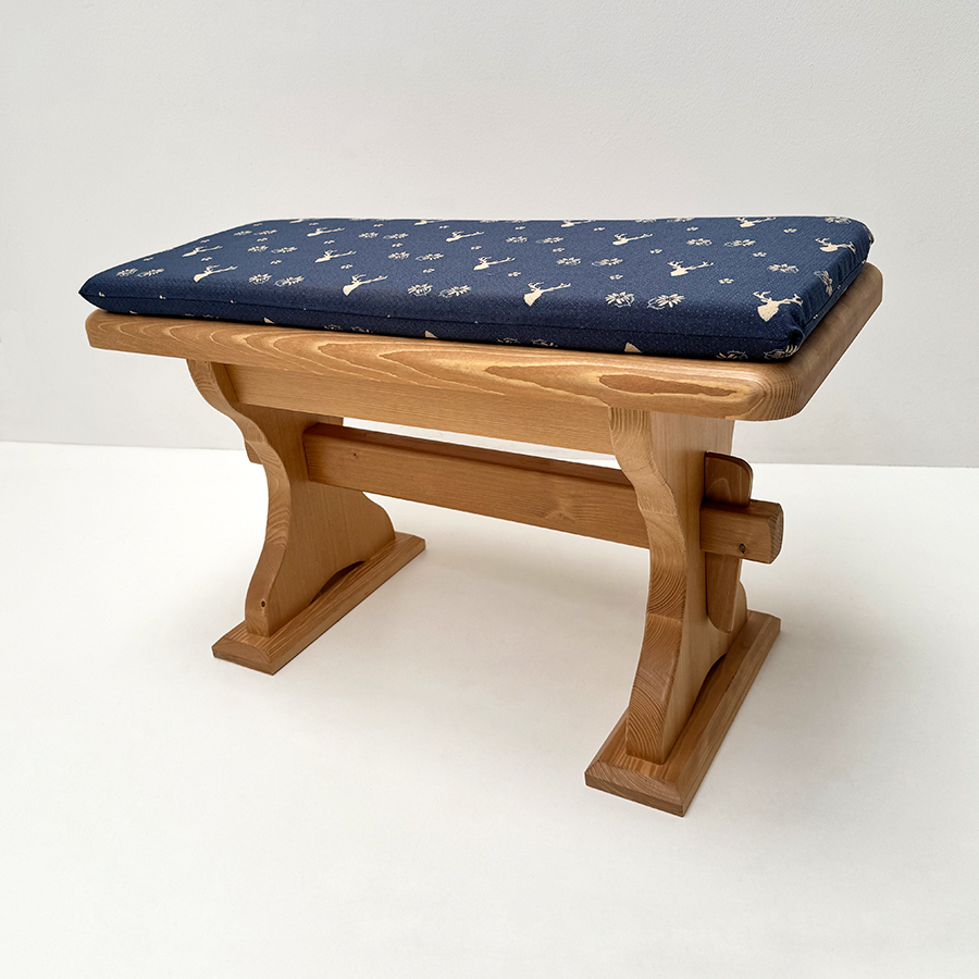 Vorbank Lindau 80 cm mit Truhe,  Füße verbreitert, Kissen genäht TS-3003 Hirsch blau