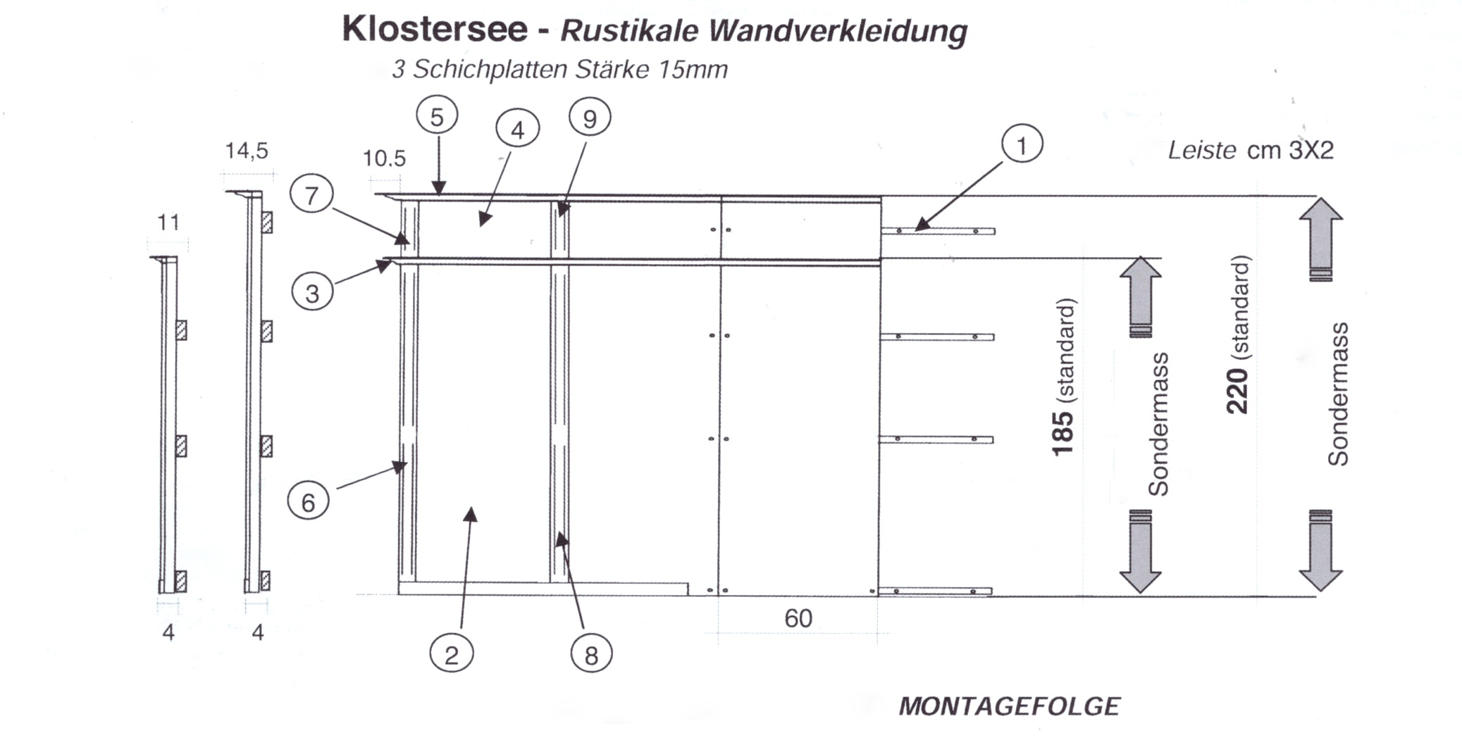 Wandverkleidung Raum, Wandverkleidung Komplett mit Kranz, Sockel und Abschlußprofilen