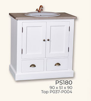 Bad-Einrichtung, Waschtisch mit 2 Türen, 2 Schubladen incl. 1 Waschbecken, Kiefer zweifarbig