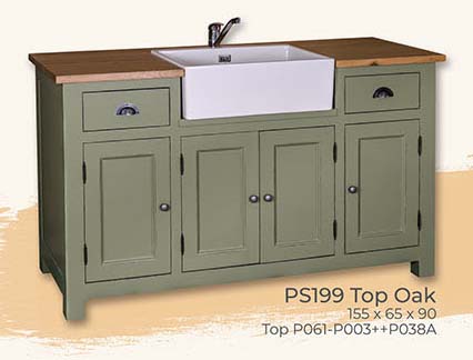 Spülschrank Waschtisch, 2 Schubladen 4 Türen, Deckplatte Eiche, incl. Spülbecken Sink SQ 60/50/20 cm