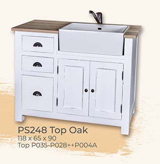 Spülschrank Waschtisch, 3 Schubladen, 2 Türen, Deckplatte Eiche, incl. Spülbecken Sink-SQ 60/50/20cm