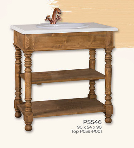 Bad-Einrichtung, Waschtisch, Kiefer massiv, ohne Waschbecken, Spülbecken Sink OV 56/47/20 cm