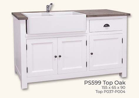 Spülschrank Waschtisch, 1 Schublade, 3 Türen, Deckplatte Eiche, ohne Spülbecken Sink SQ 60/50/20 cm