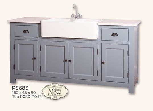 Spülschrank Waschtisch, 2 Schubladen, 4 Türen, Kiefer massiv, ohne Spülbecken Sink SQD 80/50/20 cm