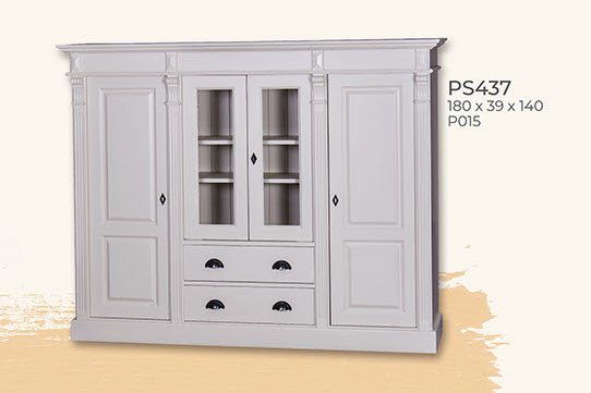 Schrankwand, 2 Glastüren, 2 Holztüren, 2 Schubladen, Kiefer massiv