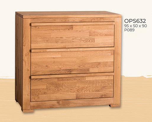 Anrichte Kommode Sideboard, 3 Schubladen, Wild Oak Kollektion, Oviedo Wildeiche massiv geölt