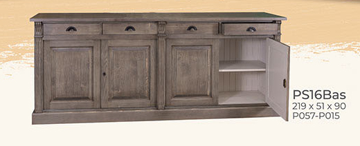 Anrichte, Kommode, Sideboard, 4 Türen, 4 Schubladen, Kiefer massiv zweifarbig