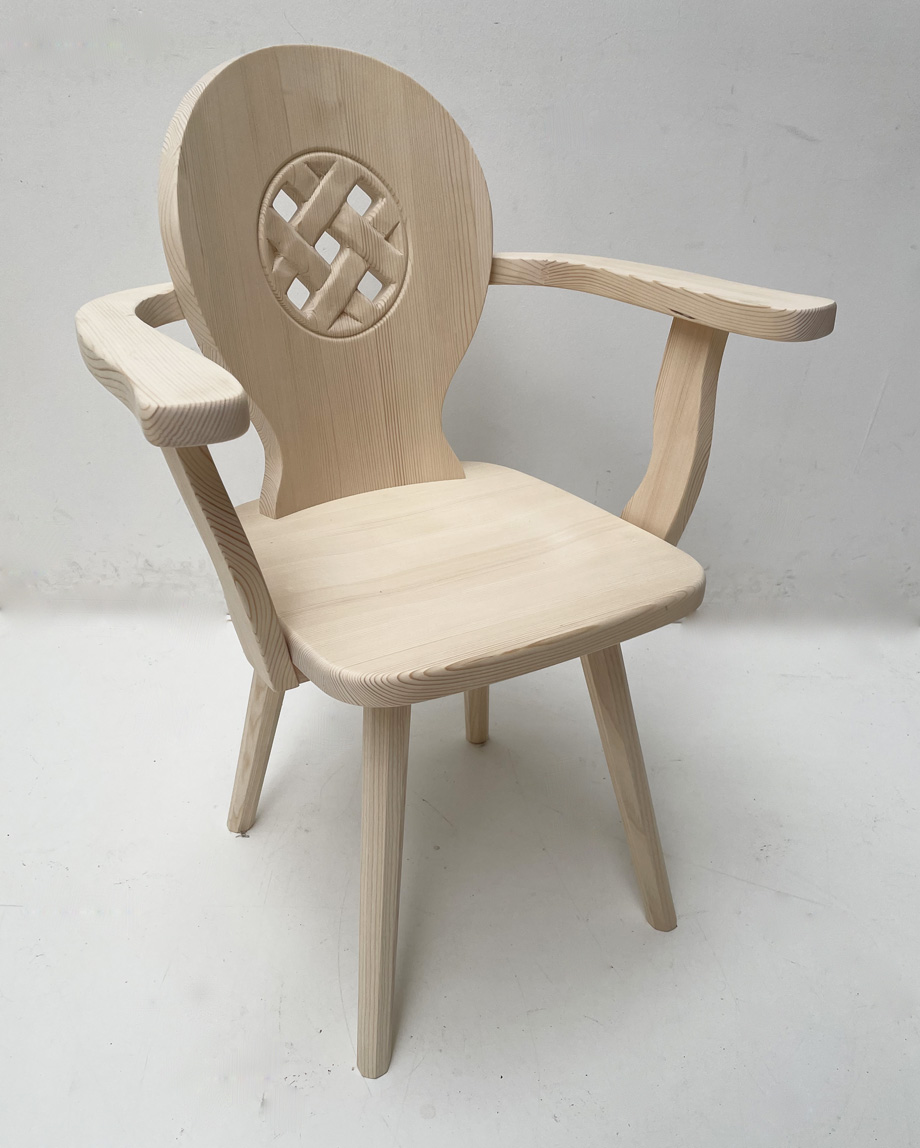 Bauernstuhl Armlehnstuhl 5195 mit gekehlter Lehne, Fichte roh