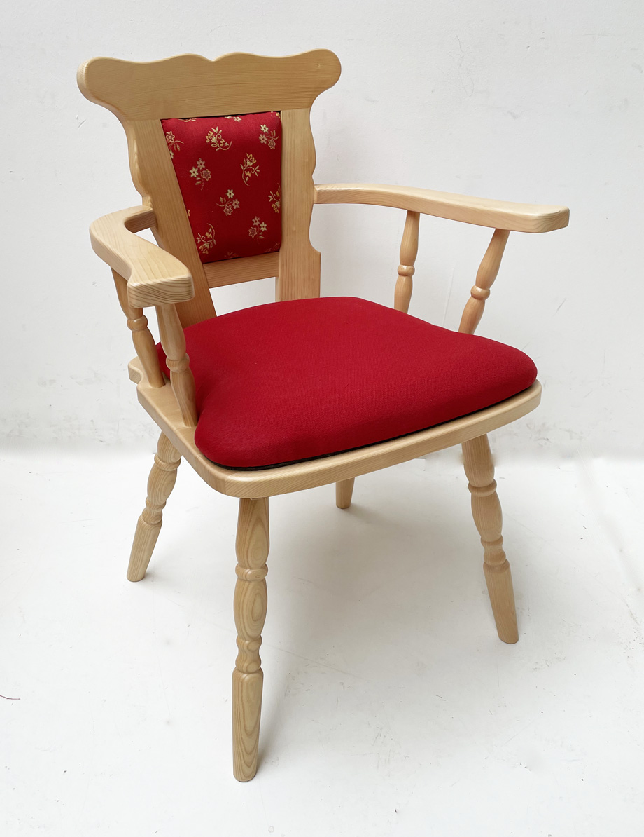 Bauernsessel Bauernstuhl Armlehnstuhl, 77, Mülheim Streublume rot, Polsterplatte Mülheim uni rot
