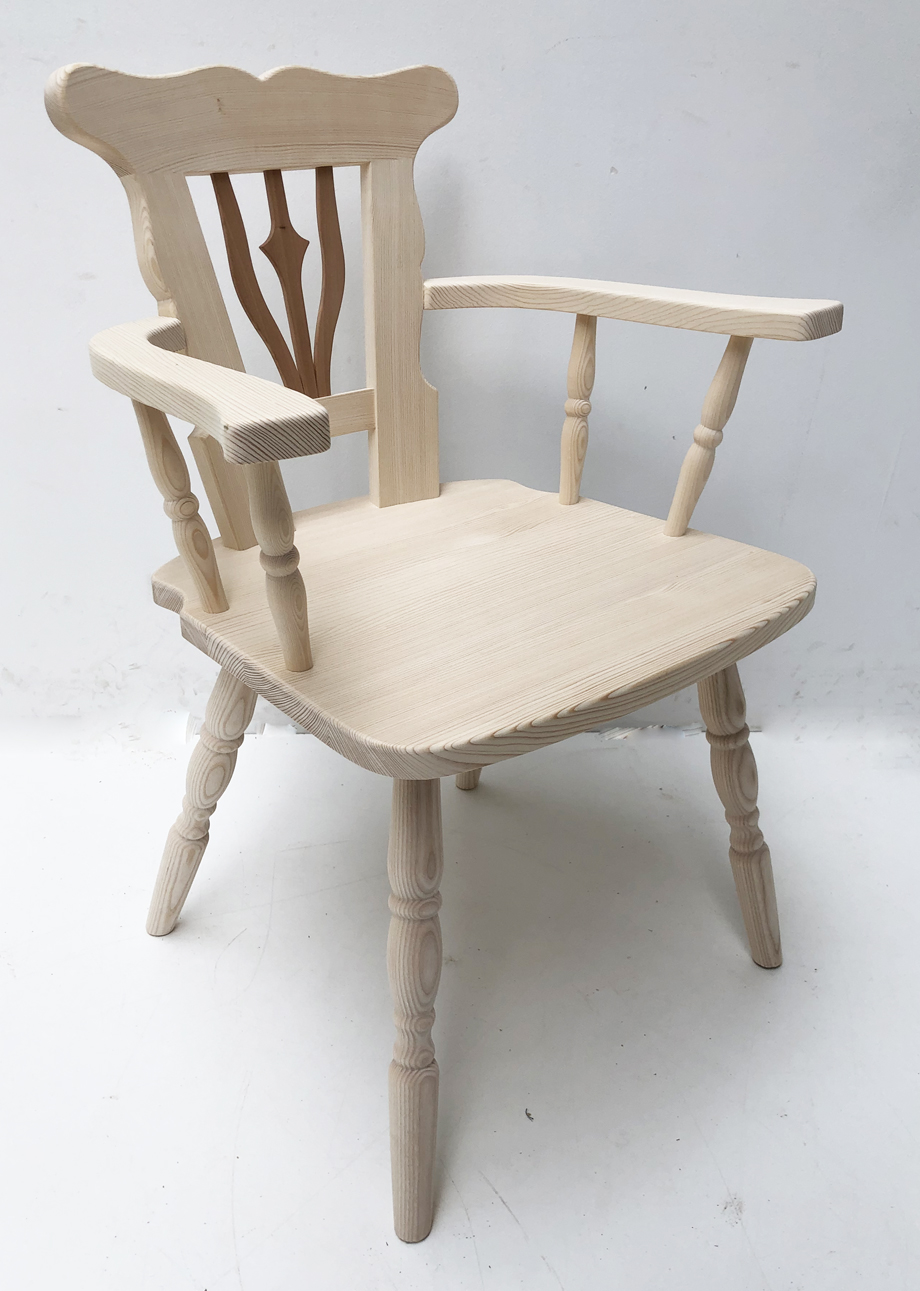 Bauernsessel Bauernstuhl Armlehnstuhl, Fichte, Kirschbaumlyra, mit gedrechseltem Fuß