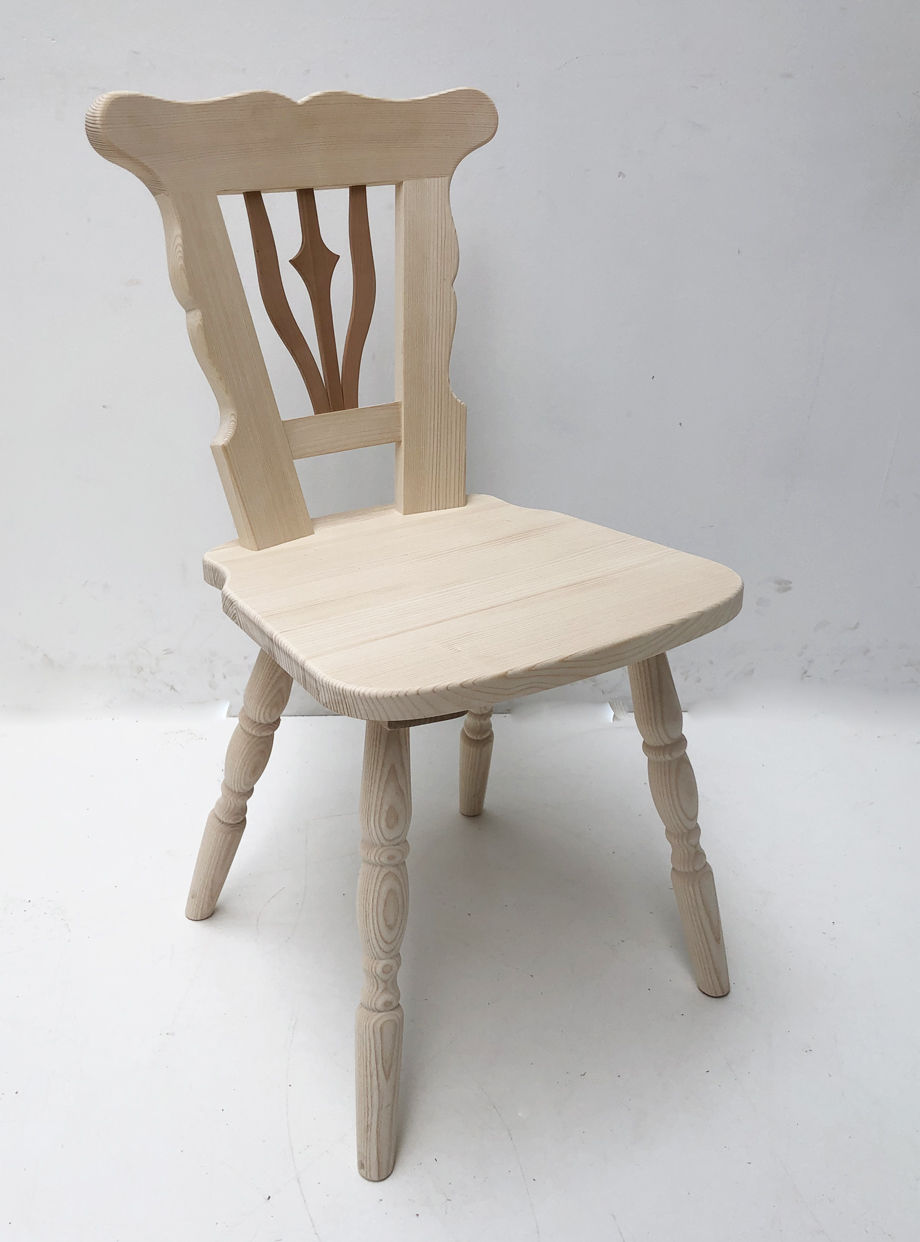 Bauernstuhl 77 Fichte , Kirschbaumlyra , mit gedrechseltem Fuß