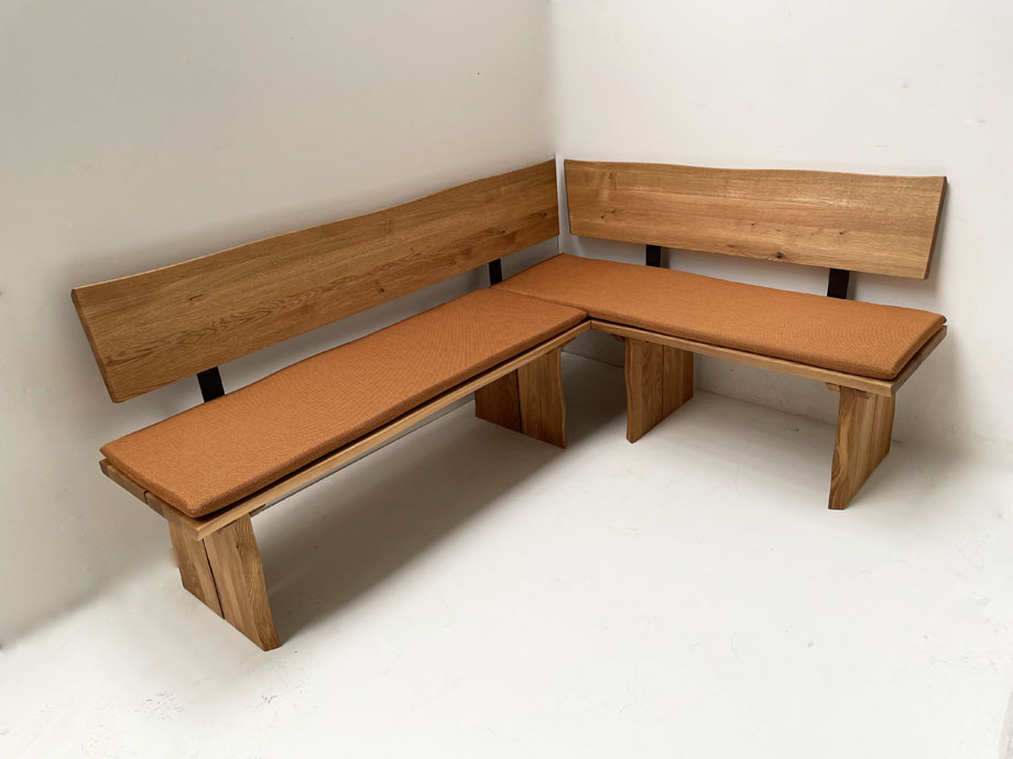 Eckbank Baumbank Oviedo 200/150 cm Wildeiche massiv geölt, Holzkufen, Polster genäht Verano 650