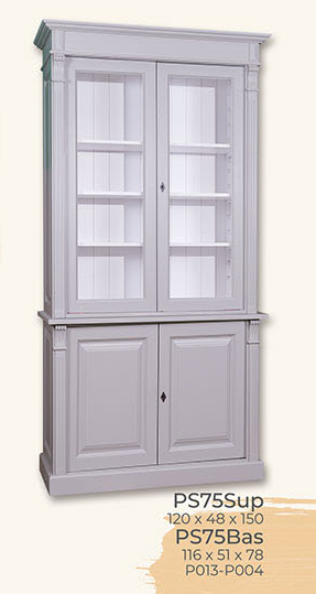 Buffet, Anrichte + Aufsatz, 2 Holztüren, 2 Glastüren, Kiefer massiv