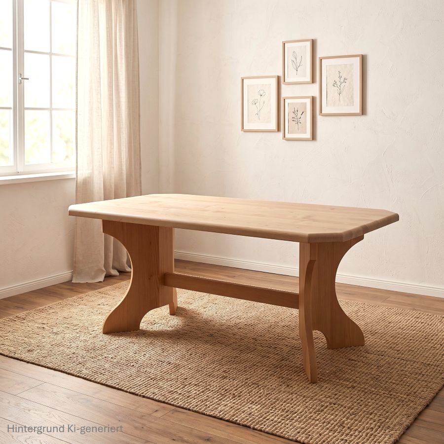 Couchtisch Kreuzwangentisch Füssen  Ahornplatte 150/90 cm, Ecken abgeschrägt