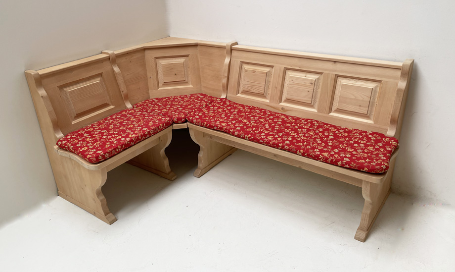 Eckbank Amberg Mini 125/185 cm solo, mit Truhe, Polster genäht, Mülheim rot