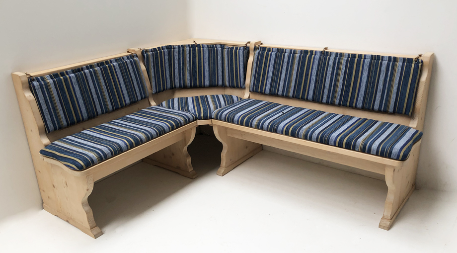 Eckbank Amberg 150/185 mit Truhe, Amberg klein, Vollpolster, Rückenpolster lose, Edmonton blau