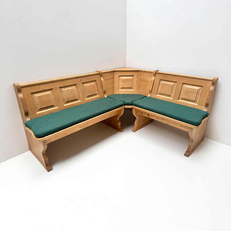 Eckbank Amberg klein 185/150 cm, solo, Rosner Hartwachs, genähte Polster, Stoff Waidhofen grün