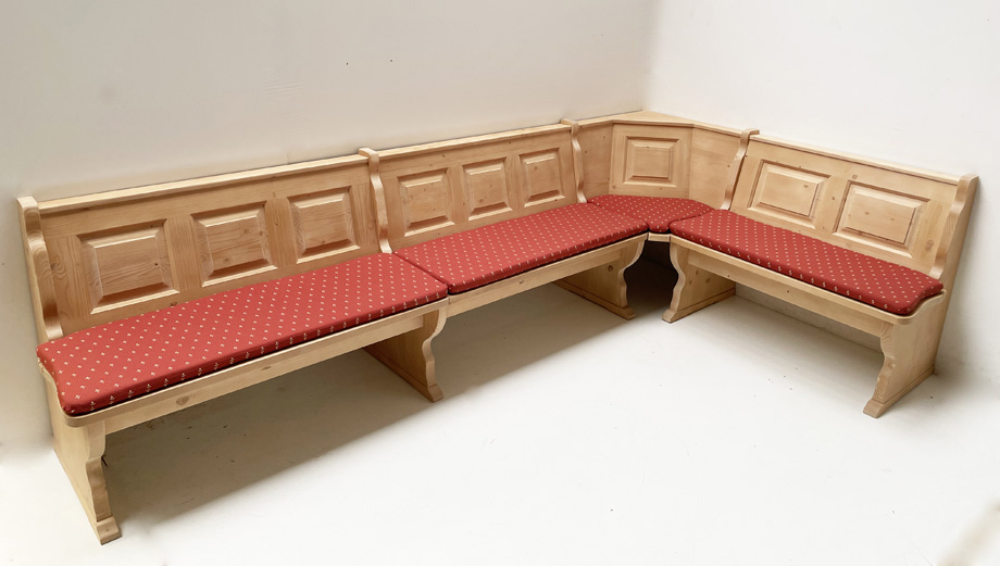 Eckbank System Amberg 300/165 cm, solo, mit Truhen, Polsterplatten, Kundl rot