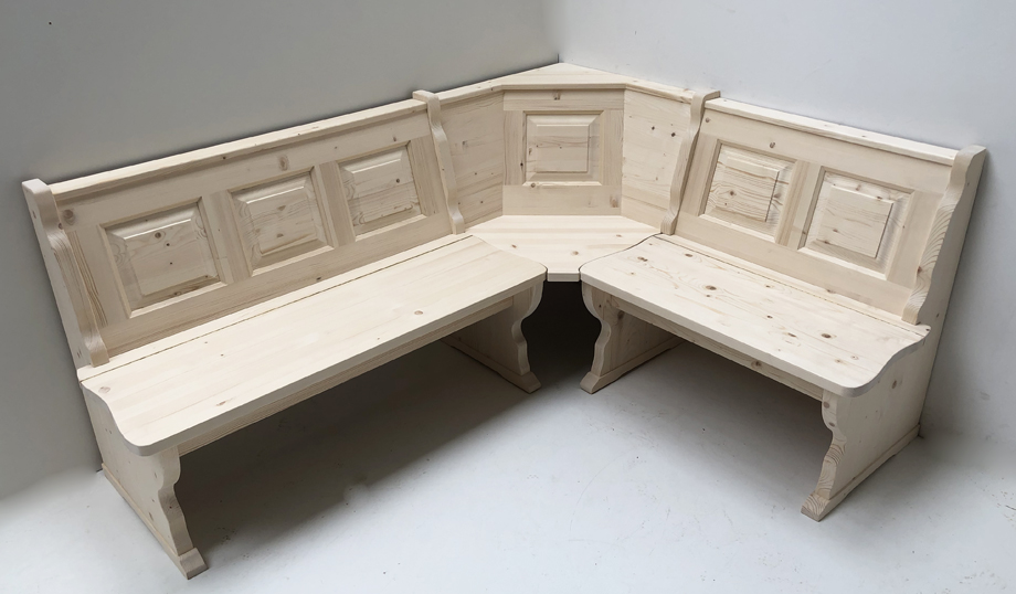 Eckbank Amberg klein 150/185 mit Truhe, Solo, roh unbehandelt 