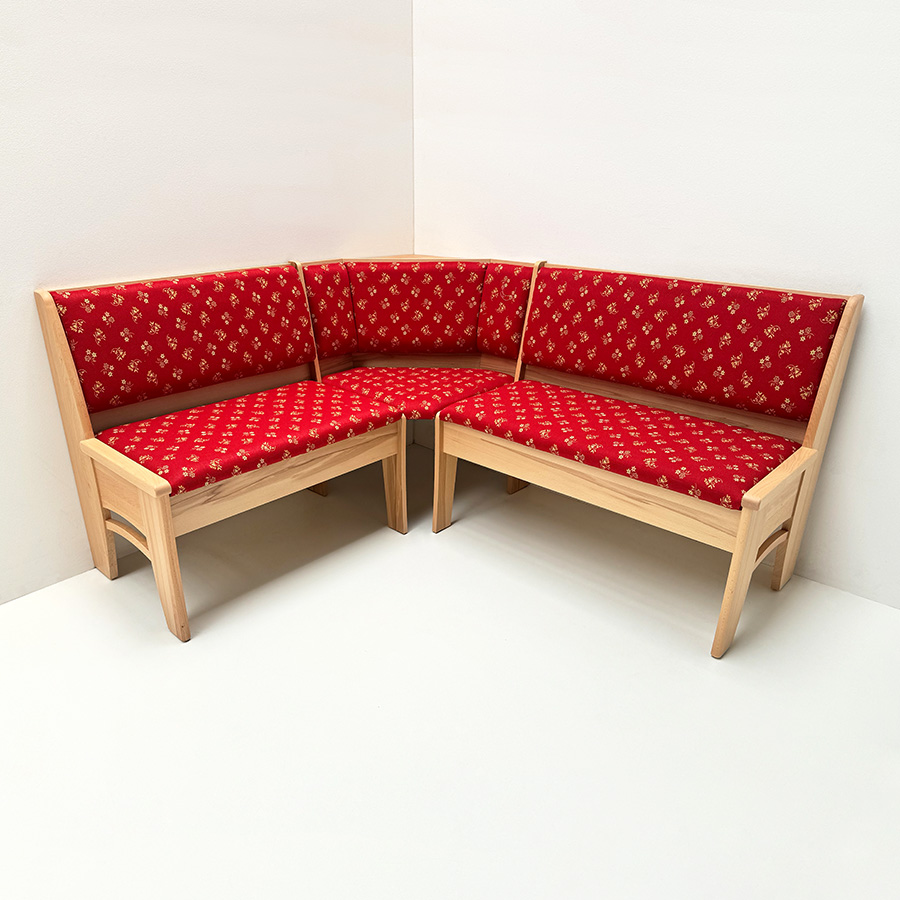 Eckbank Bali Sondermaß 147/160 cm, Kernbuche lackiert, Mülheim Streublume rot