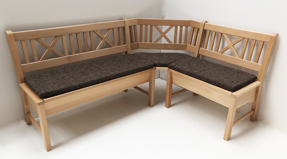Eckbank Bodensee 137/179 cm,  Buche massiv, Polstersatz genäht Stoff Natura 804