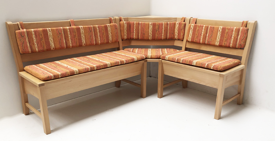 Eckbank Bodensee 179/137 cm, Buche massiv,  Vollpolster, Sitz und Rücken, Stoff Pocking terra