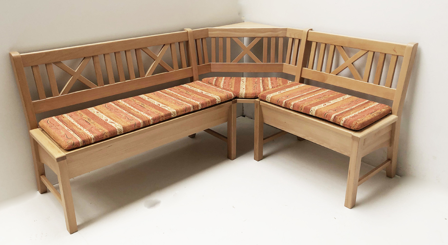 Eckbank Bodensee 179/137 cm,  Buche massiv, Polstersatz genäht Stoff Pocking terra