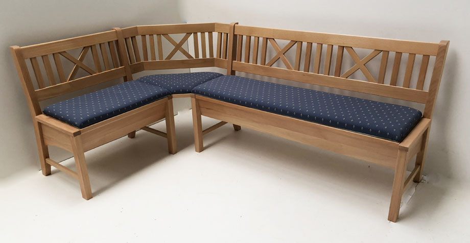 Eckbank Bodensee, 179/204 cm, Buche massiv, mit Polstersatz Polsterplatte, Kundl blau