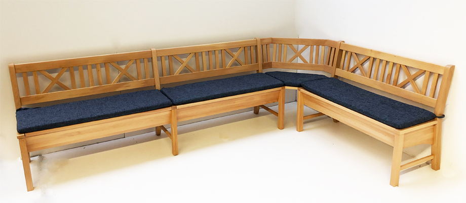 Eckbank Bodensee 291/177 cm,  Buche massiv, Polster Natura 812 blau