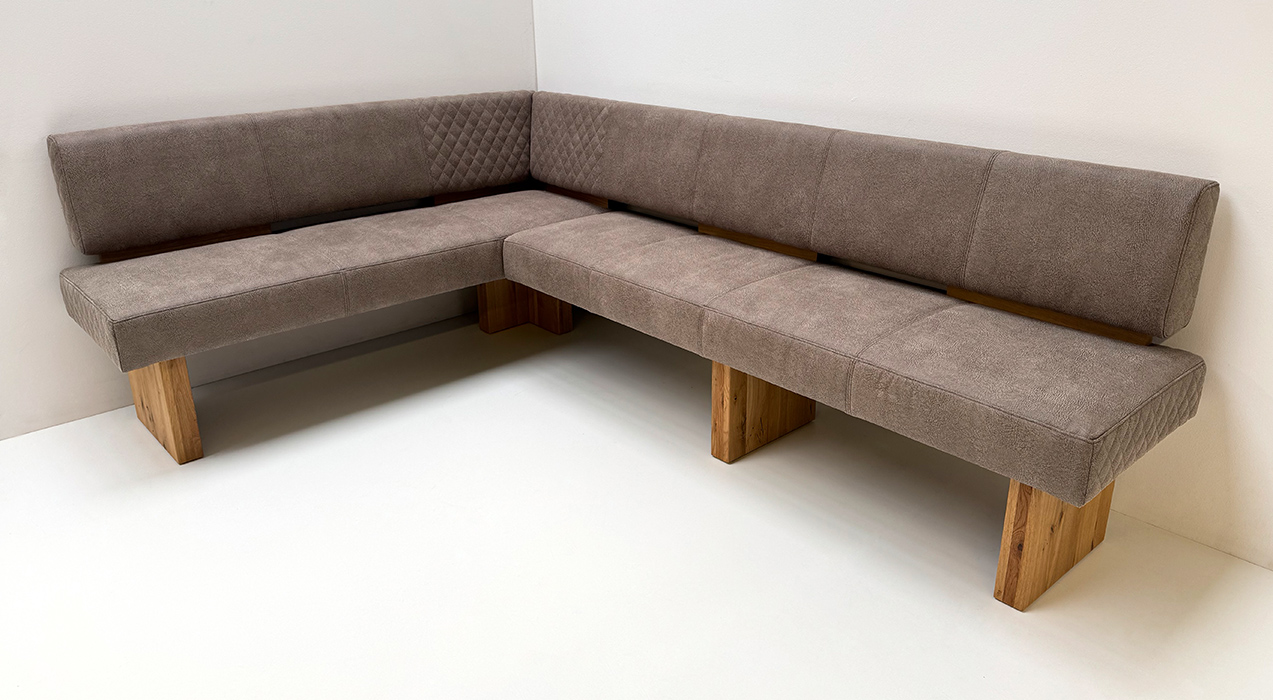 Eckbank GRACE Massivholzeckbank Polstersitz, 175/255 cm, Tiefe 60 cm Wildeiche lackiert Stratos 9120