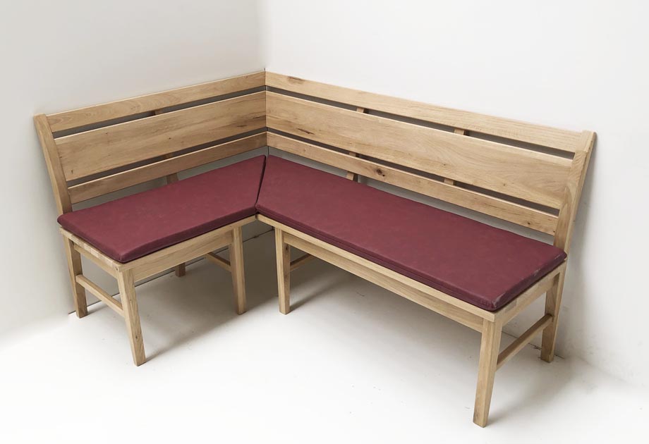 Eckbank Iseo Sondermaß 115/160 cm, Wildeiche lackiert, Polster genäht, Dust 100 bordeaux