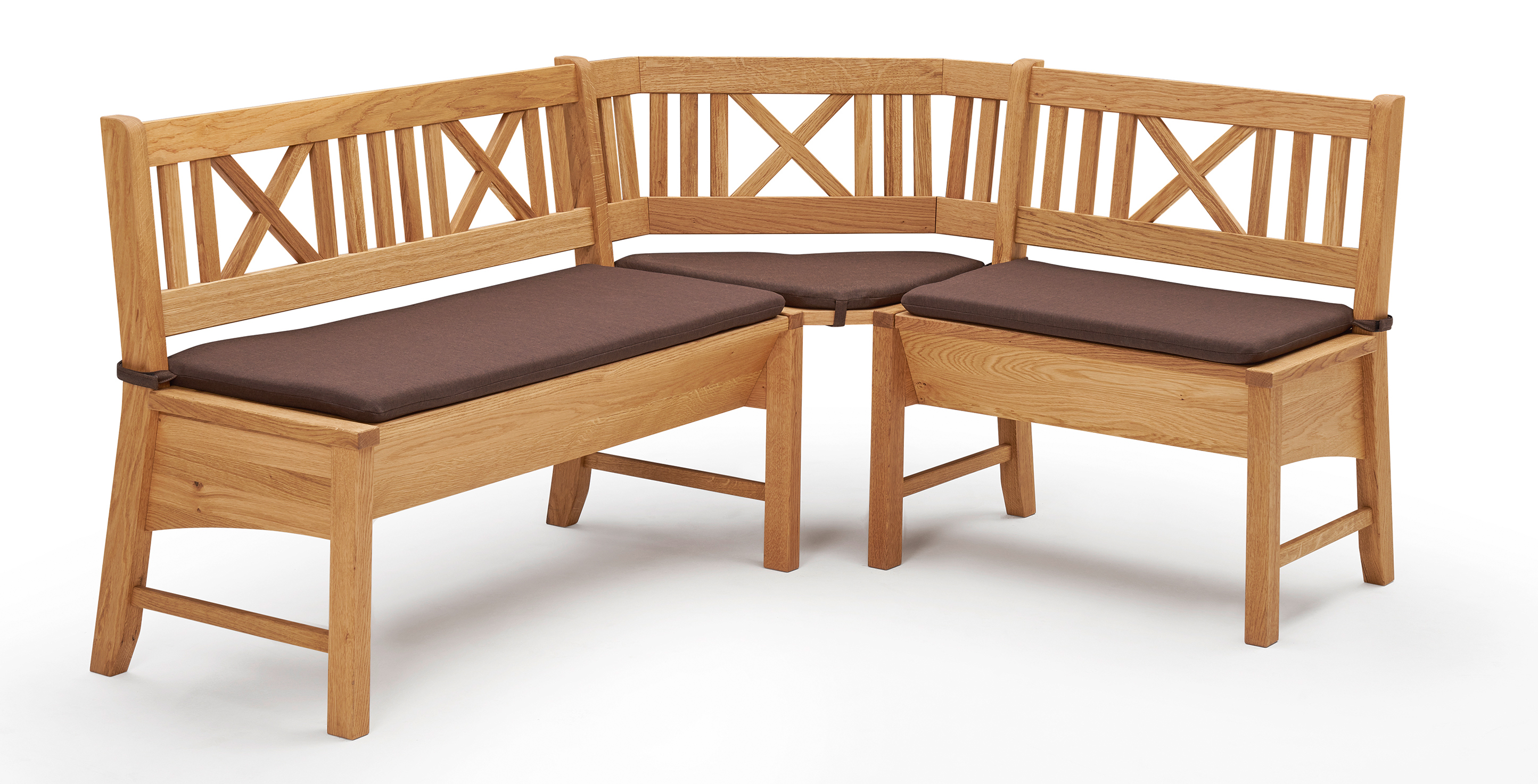 Eckbank Königsee 179/137 cm, Wildeiche geölt, Polstersatz genäht, TIAGO braun 