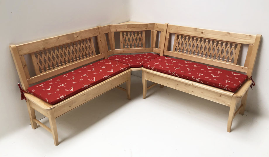 Eckbank Kramsach, 175/175 cm, mit Truhen, Rosner gewachst, Polstersatz genäht, 74855-1, Hirsch rot