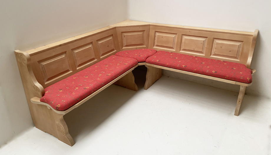 Eckbank Landau solo 195/195 cm, Polsterplatte, Pöchlarn Ranke rot, 38 Lagerstoffe preisgleich