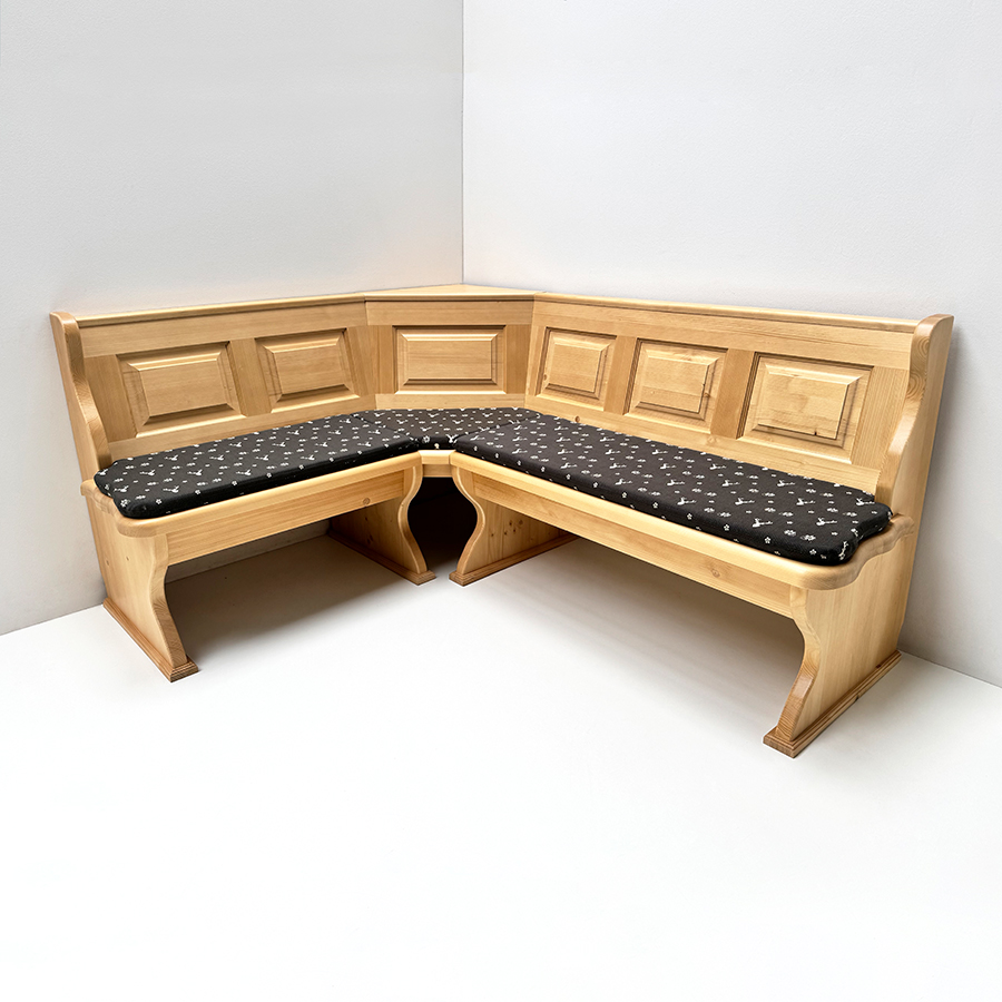 Eckbank Lindau 150/185 cm m. Truhen, Aussenwangen glatt, Polstersatz genäht, TS-3005 Hirsch grau