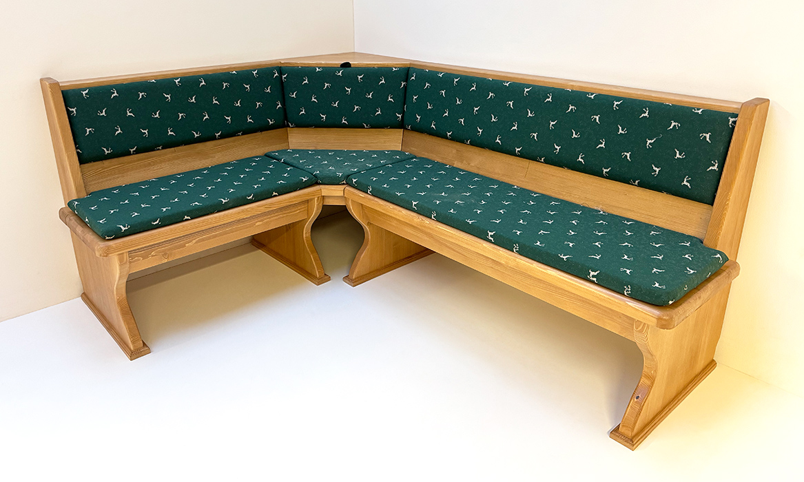Eckbank Lindau 150/195 cm, Vollpolster, XXL Truhe, Sitzabschluss gerade, Außenwangen gerade, Hirsch