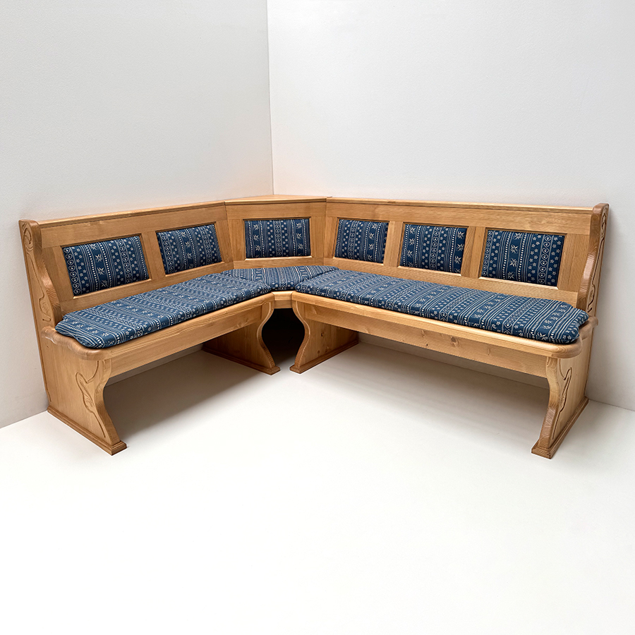 Eckbank Lindau 165/195 cm, Kassettenpolster, Wangen geschnitzt, Truhen, Polster genäht, AF-74854-3