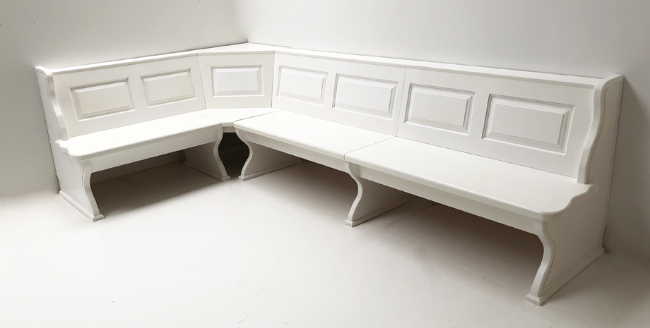 Eckbank Lindau 175/300 weiß , Truhen Ablagenverbreiterung, Wangenverbreiterung, Wangen gerillt